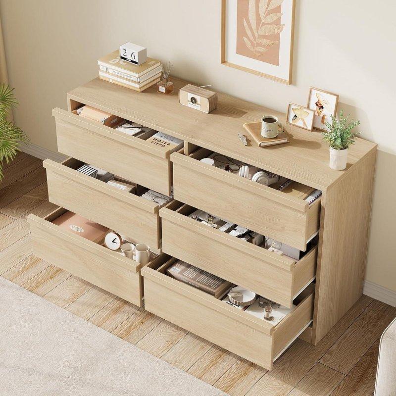 Beyaz ve Sarı MDF ve Masif Ahşap Geniş Çekmeceli İskandinav Şifonyer - 311453