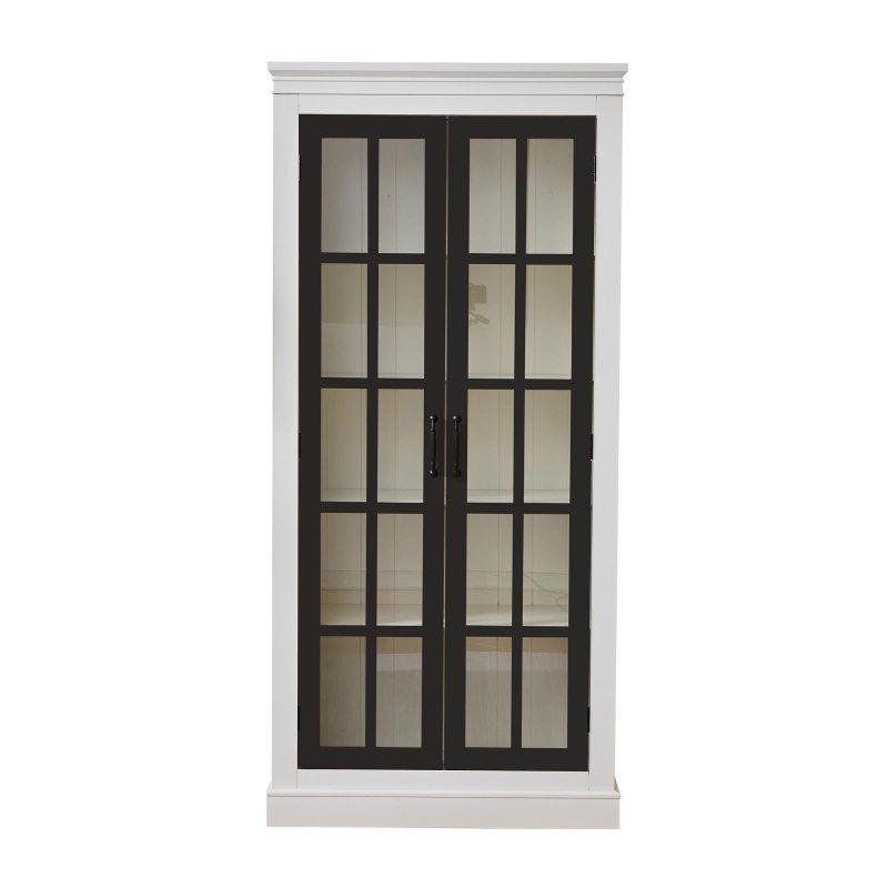 Beyaz ve Siyah MDF ve Bambu Cam Kapaklı Rustik Kitaplık - 84x41x181 cm - 313794