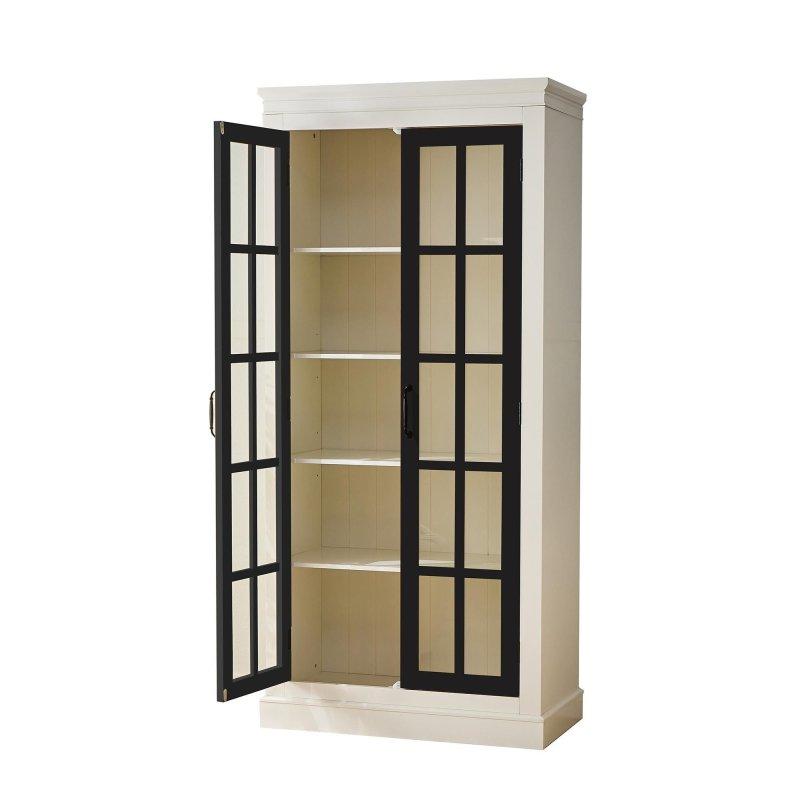 Beyaz ve Siyah MDF ve Bambu Cam Kapaklı Rustik Kitaplık - 84x41x181 cm - 313794