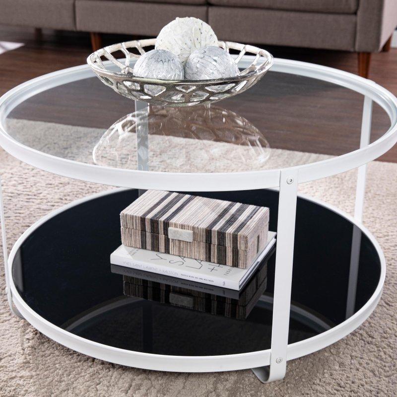 Beyaz ve Siyah Metal Raflı Cam Yuvarlak Orta Sehpa - 82x46 cm - 239956
