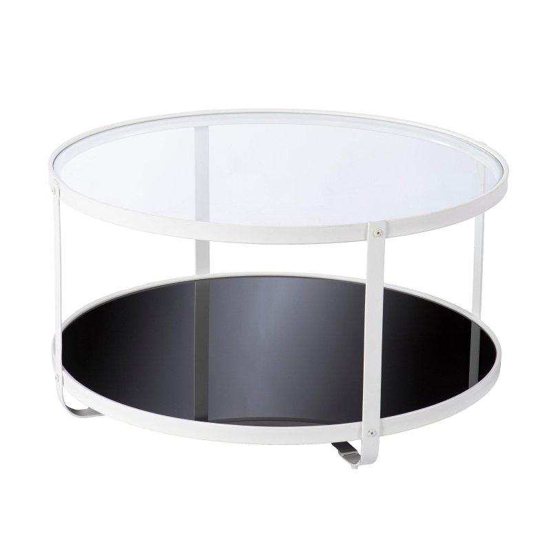 Beyaz ve Siyah Metal Raflı Cam Yuvarlak Orta Sehpa - 82x46 cm - 239956