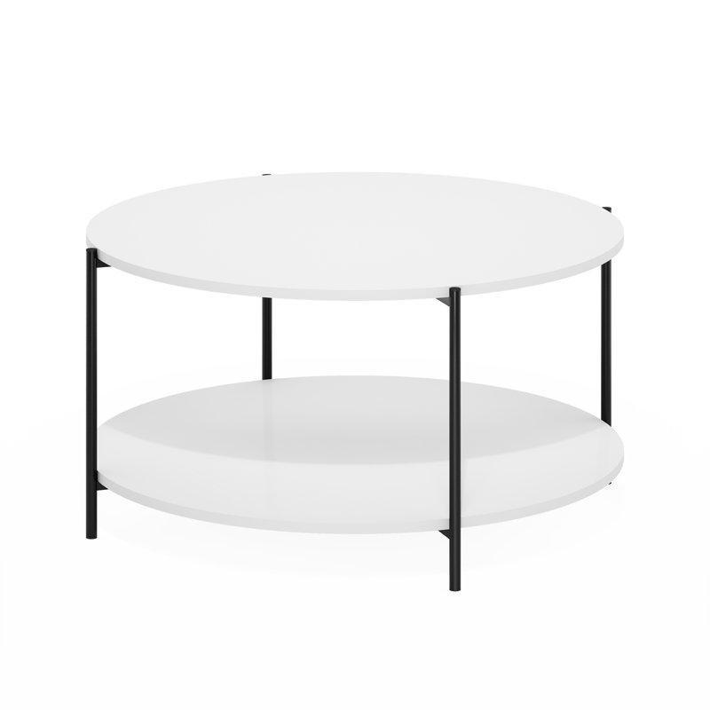 Beyaz ve Siyah Sunta İki Raflı Yuvarlak Orta Sehpa - 83x43 cm - 244380