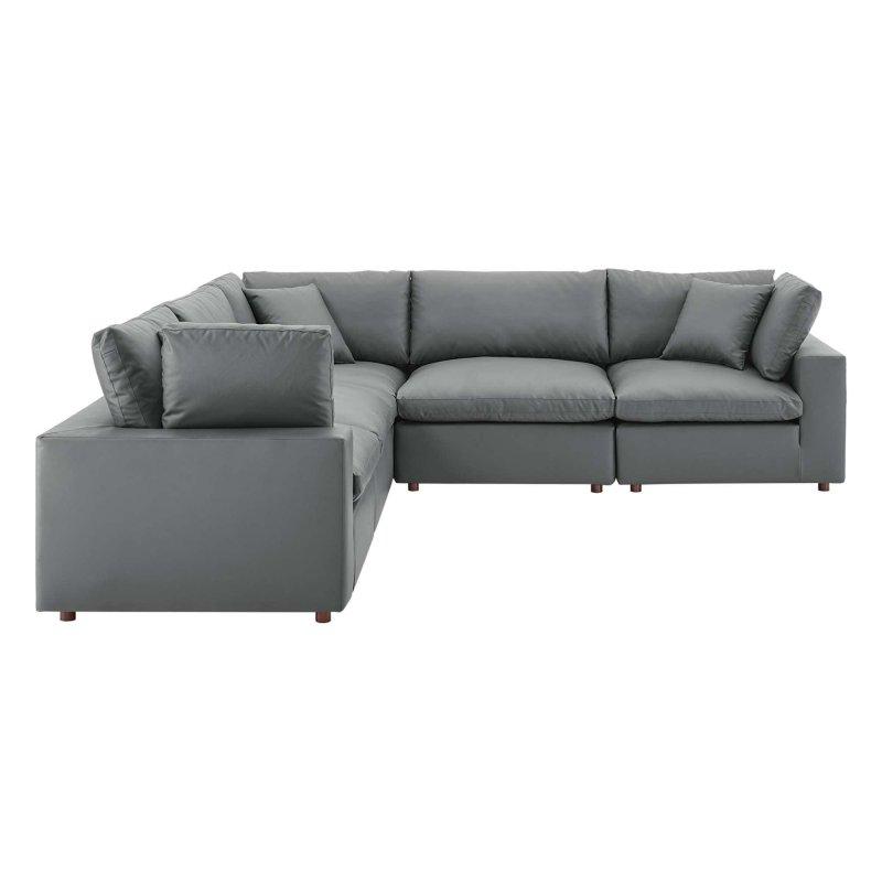 Beyaz Vegan Deri Masif Ahşap Modüler 5 Parçalı Köşe Koltuk - 305x300 cm - 257502