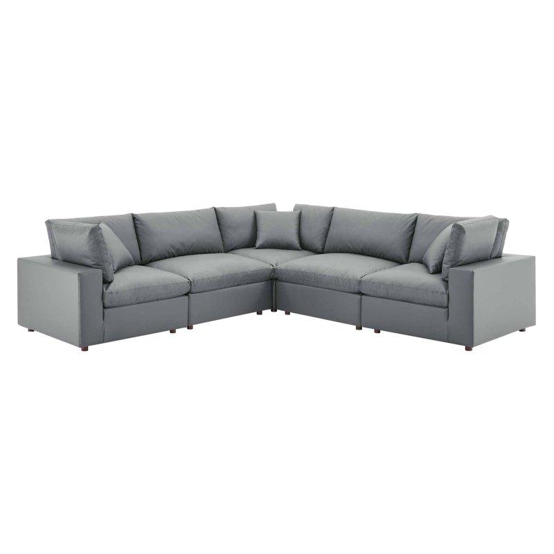 Beyaz Vegan Deri Masif Ahşap Modüler 5 Parçalı Köşe Koltuk - 305x300 cm - 257502