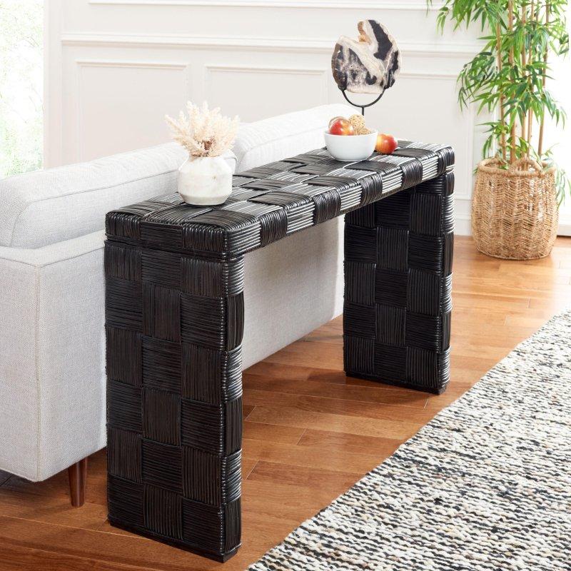 Beyaz Yıkama Rattan ve Siyah Lake Mango Ağacı Dresuar - 136 cm - 331885