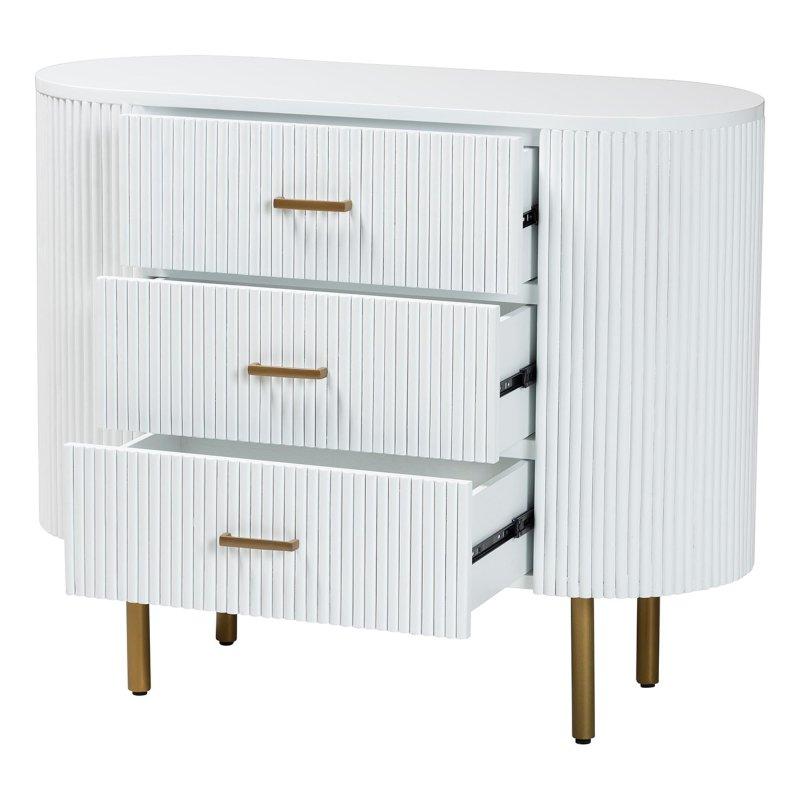Beyaz Yivli 3 Çekmeceli Gold Metal Ayaklı Şifonyer - 100 cm - 308653