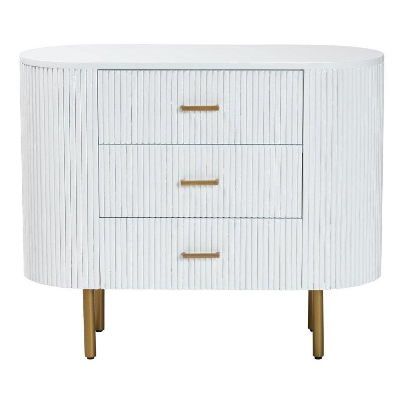 Beyaz Yivli 3 Çekmeceli Gold Metal Ayaklı Şifonyer - 100 cm - 308653