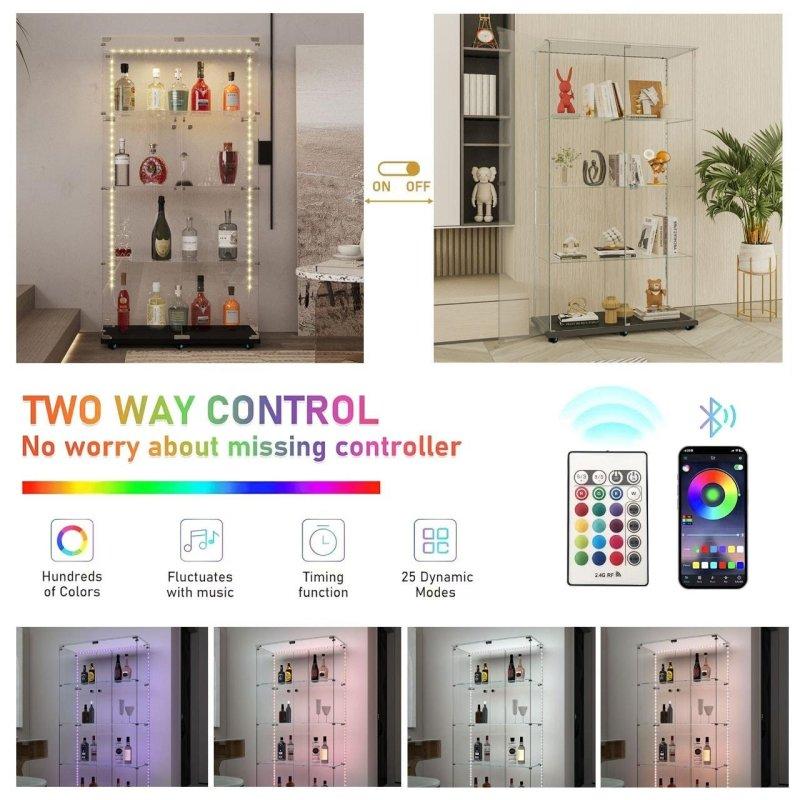 Bluetooth LED Aydınlatmalı Temperli Cam Kapaklı Tekerlekli Kitaplık Vitrin - 313820