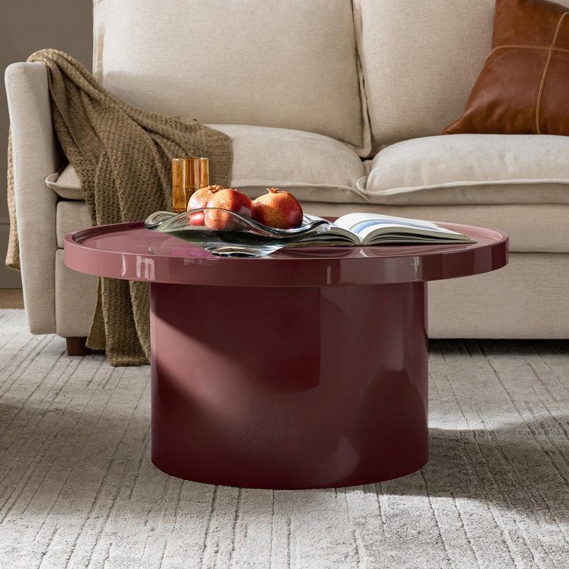 Bordo MDF Parlak Yüzeyli Tırtıklı Kenarlı Yuvarlak Orta Sehpa - 82 cm - 245911