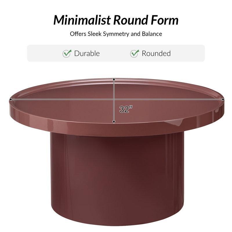 Bordo MDF Parlak Yüzeyli Tırtıklı Kenarlı Yuvarlak Orta Sehpa - 82 cm - 245911