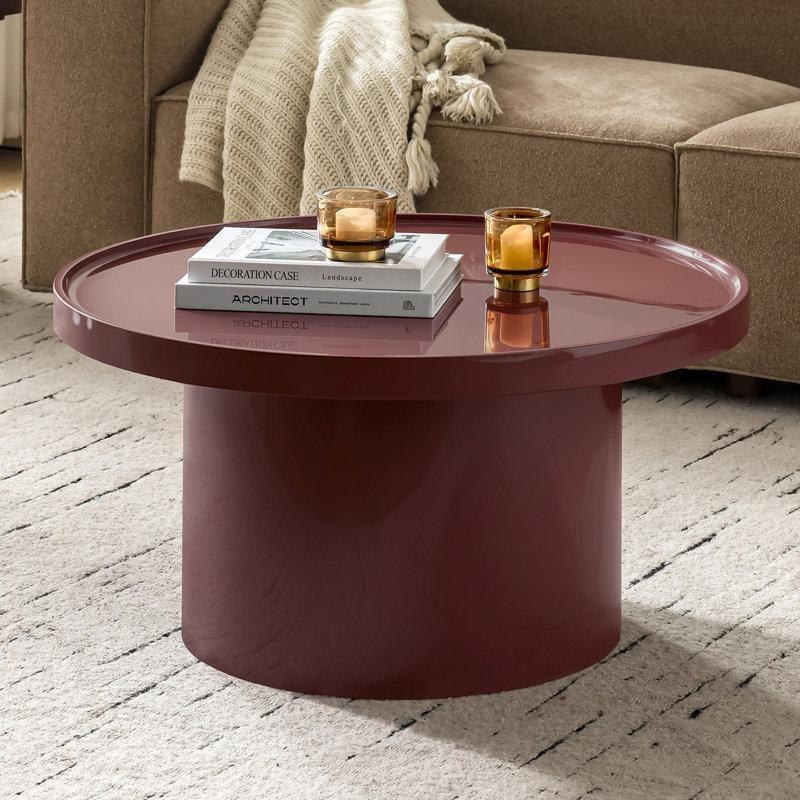 Bordo MDF Parlak Yüzeyli Tırtıklı Kenarlı Yuvarlak Orta Sehpa - 82 cm - 245911