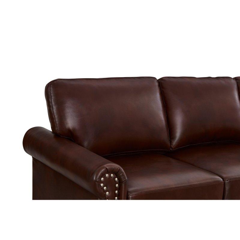 Bordo Suni Deri Masif Ahşap Ayaklı Saklama Alanlı Gümüş Zımba Detaylı Bohem Koltuk - 151 cm - 281846