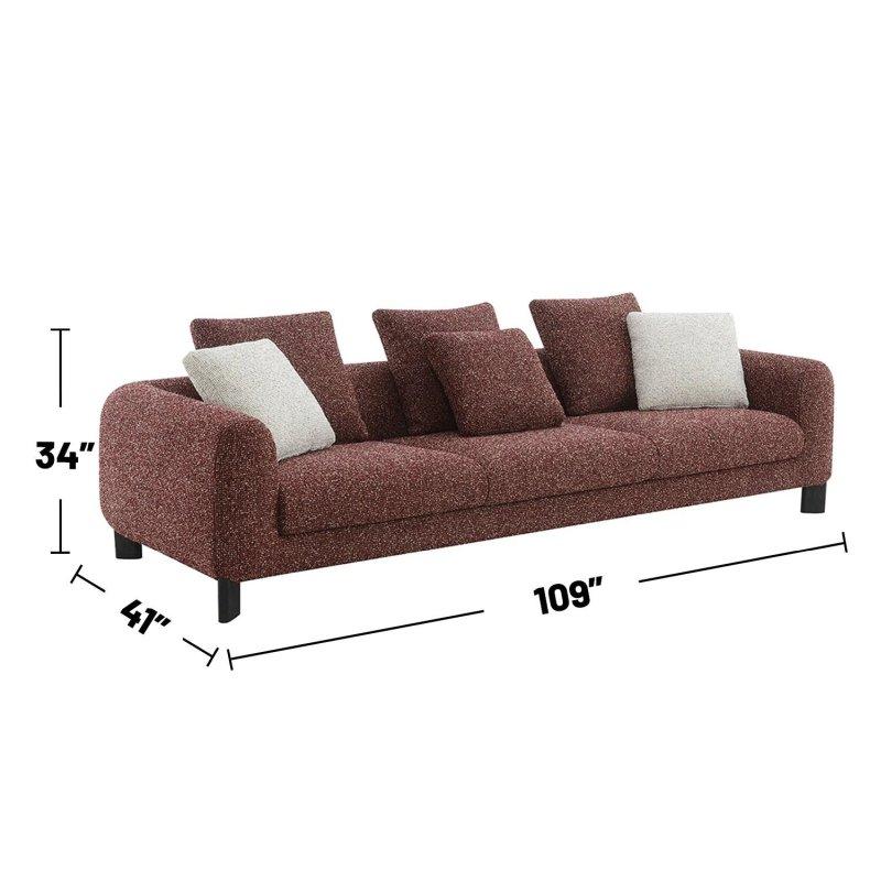 Bordo Tüvit Kumaş 3 Yastıklı Ahşap Bohem Koltuk - 277x105x87 cm - 289128