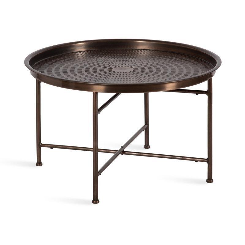 Bronz Demir Dış Mekan Uyumlu Katlanabilir Yuvarlak Orta Sehpa - 64x40 cm - 243894