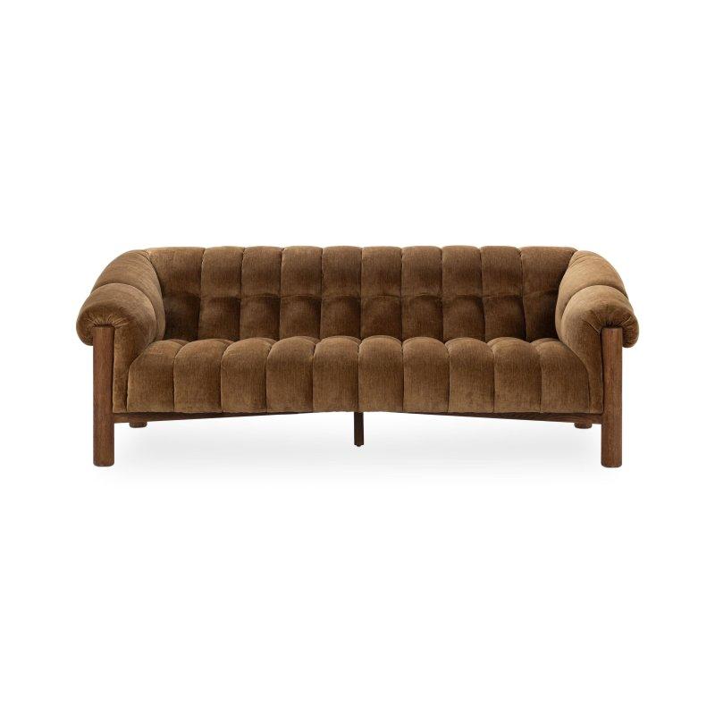 Bronz Masif Meşe Ahşap Derin Kapitoneli 3 Kişilik Bohem Koltuk - 218 cm - 288558