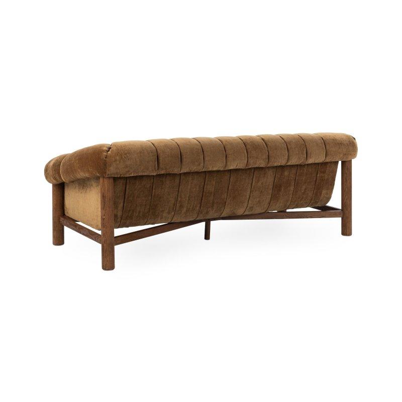 Bronz Masif Meşe Ahşap Derin Kapitoneli 3 Kişilik Bohem Koltuk - 218 cm - 288558