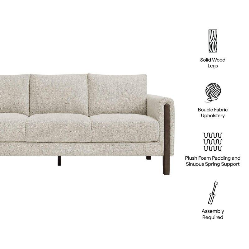 Bukle Kumaş Masif Ahşap Ayaklı Üç Kişilik Mid-Century Bohem Koltuk - 191 cm - 286196