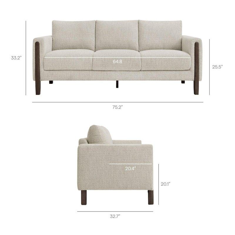 Bukle Kumaş Masif Ahşap Ayaklı Üç Kişilik Mid-Century Bohem Koltuk - 191 cm - 286196