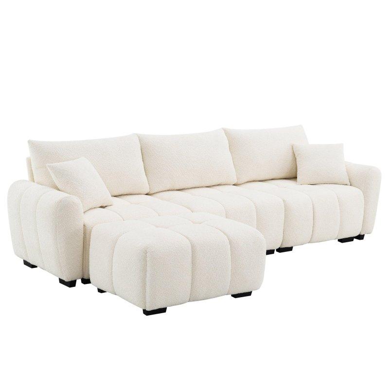 Bukle Kumaş Modüler Geniş Oturumlu Puf Dahil Köşe Koltuk - 280x153 cm - 256840