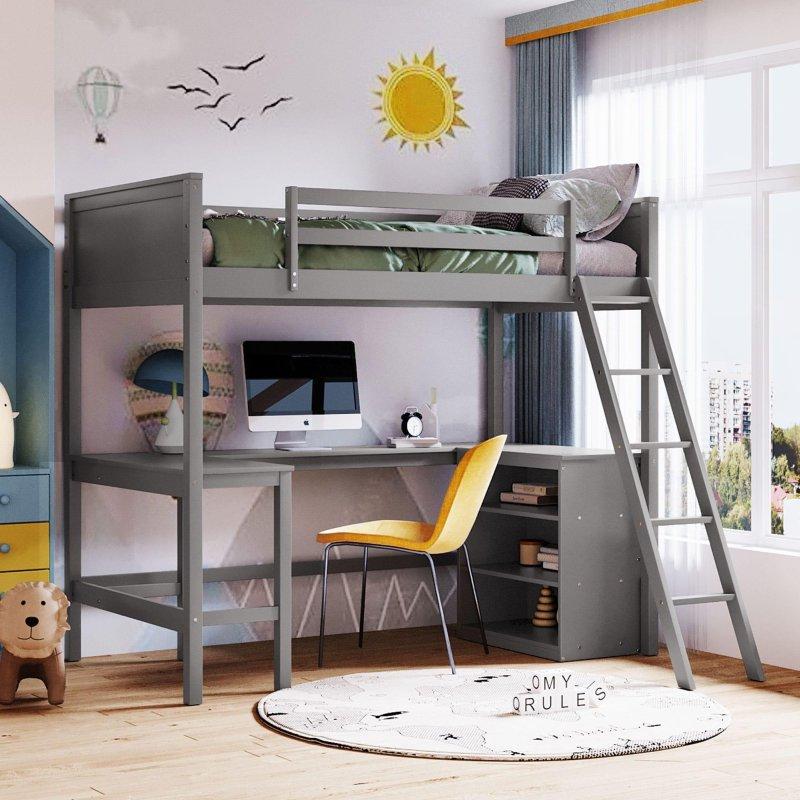 Çalışma Masalı ve Raflı Masif Çam Ağacı Ranza - 250015