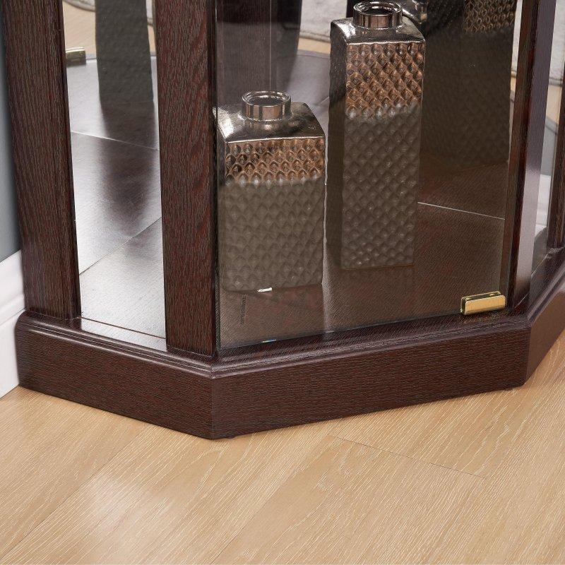 Cam ve Ahşap Aydınlatmalı Ayarlanabilir Raflı Köşe Kitaplık - 178 cm - 317078