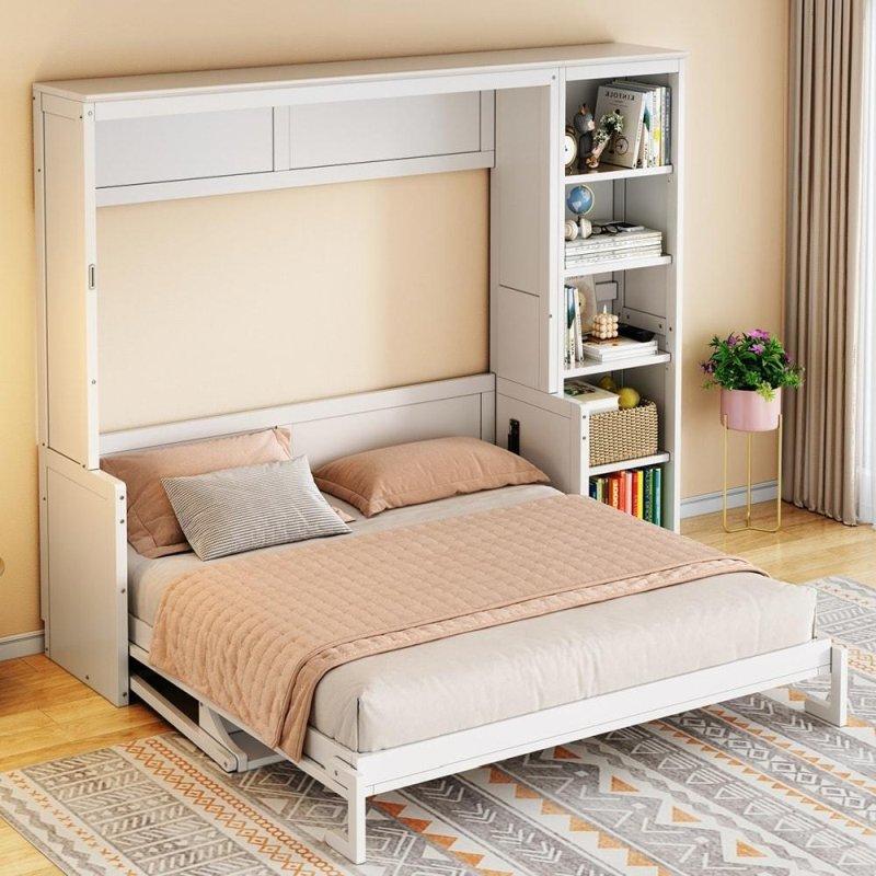Çam ve MDF Masalı Kitaplıklı Katlanabilir Duvar Yatağı - 260943