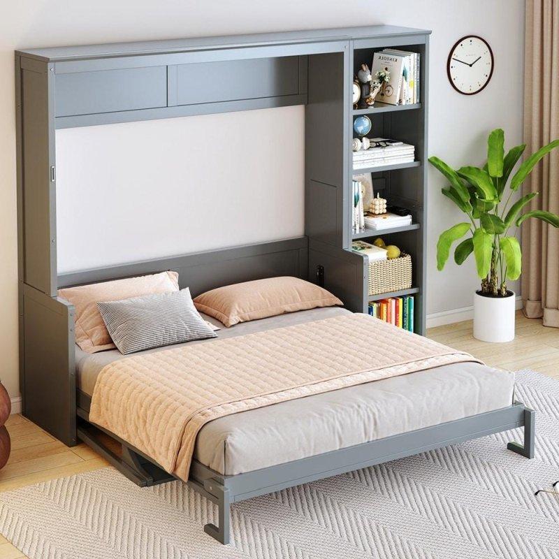 Çam ve MDF Masalı Kitaplıklı Katlanabilir Duvar Yatağı - 260943