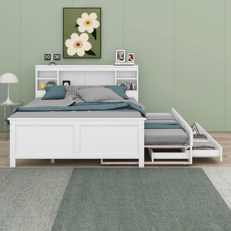 Çam ve MDF USB Portlu Raflı 3 Çekmeceli Yavru Yataklı Karyola - 145x211 cm - 328813