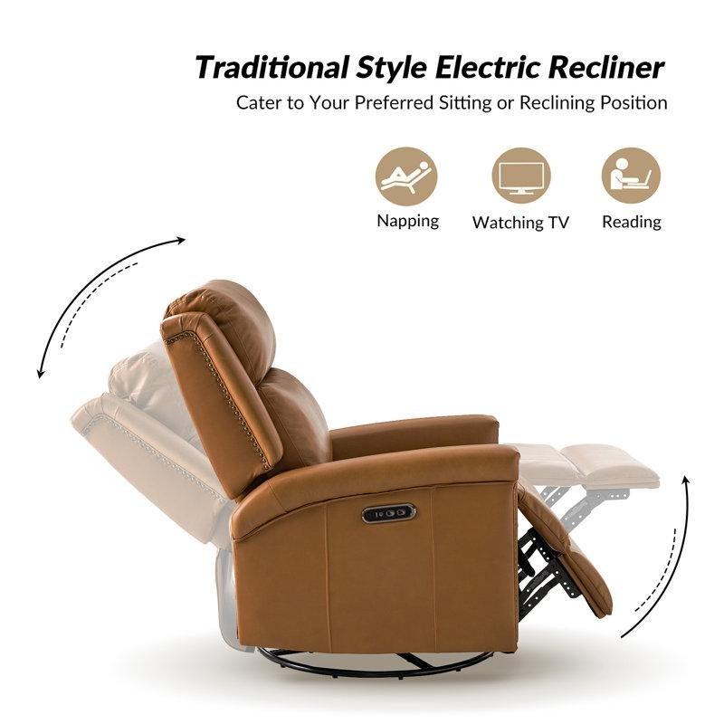 Camel Hakiki Deri Çift Motorlu Döner Sallanır USB Portlu 2li Set Baba Koltuğu - 323091