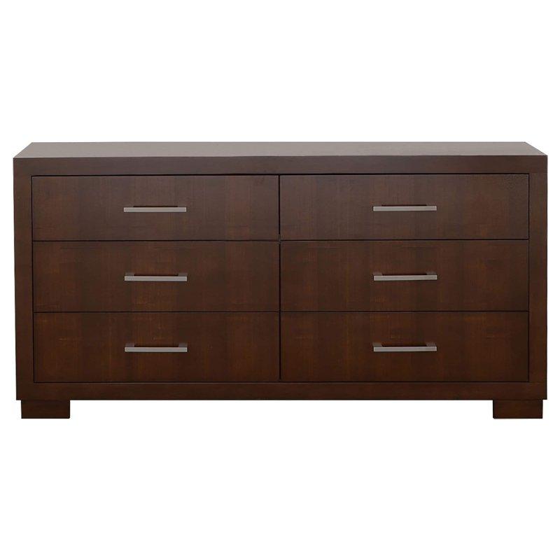 Cappuccino Kauçuk Ağacı ve MDF 6 Çekmeceli Gümüş Rengi Kulplu Şifonyer - 163x83x42 cm - 303710