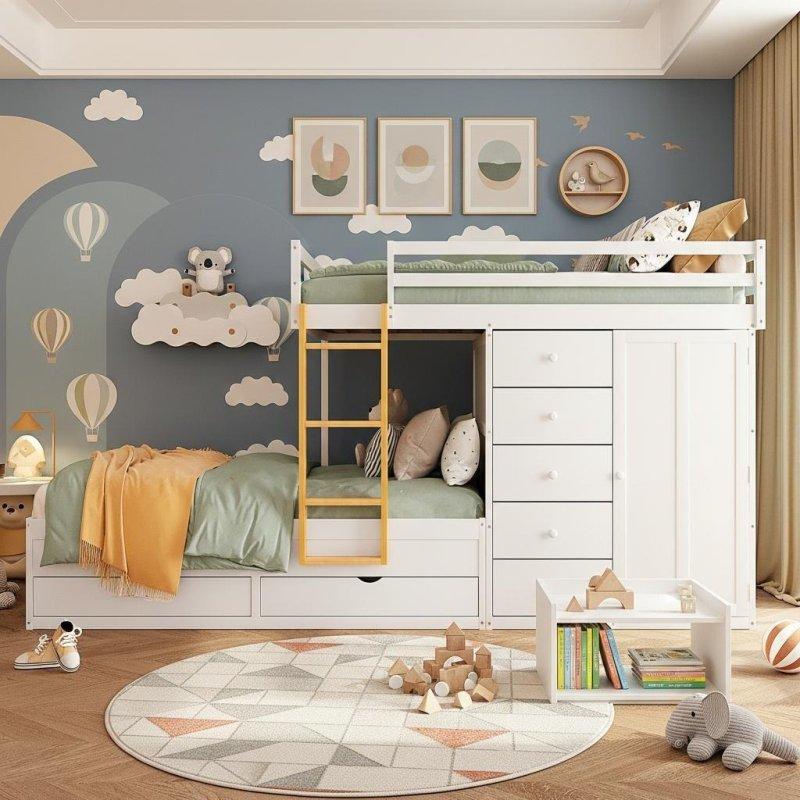 Çekmeceli ve Dolaplı MDF Ahşap Ranza - 250943