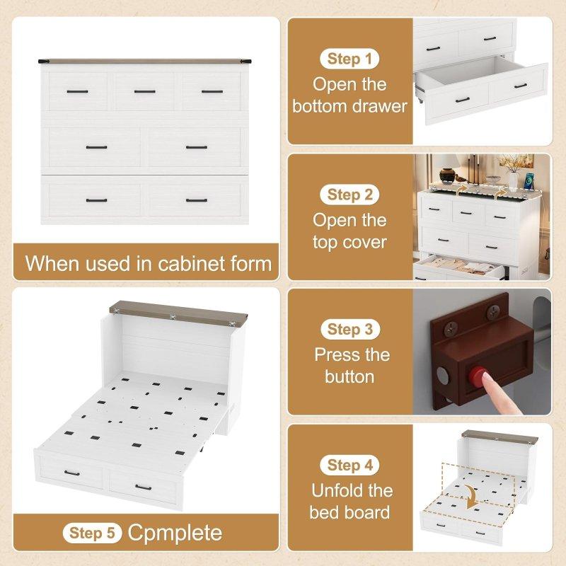 Çekmeceli ve USB Portlu Dolaplı MDF Duvar Yatağı - FullQueen - 264292