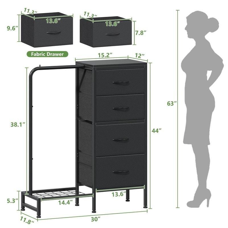 Çelik Askılı 4 Çekmeceli Şifonyer - 112 cm - 304319