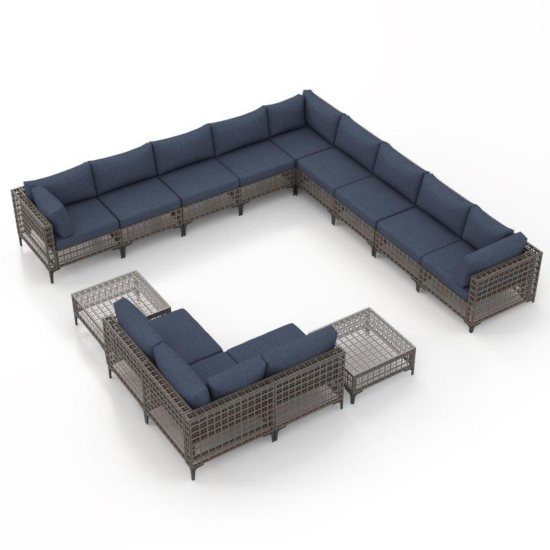 Çelik İskeletli Rattan 14 Parça Modüler Köşe Bahçe Takımı - 268928