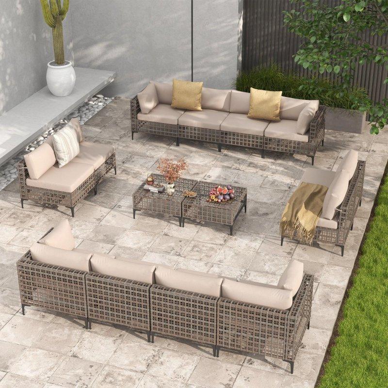 Çelik İskeletli Rattan 14 Parça Modüler Köşe Bahçe Takımı - 268928