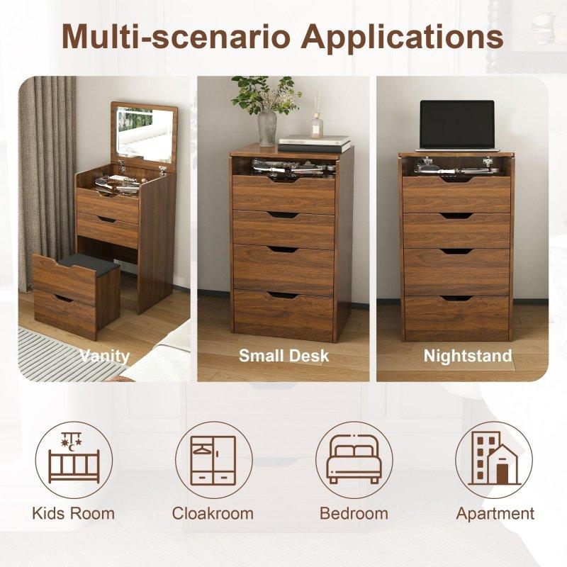 Ceviz 3 Çekmeceli Işıklı Aynalı ve Tabureli Makyaj Masalı Şifonyer - 301257