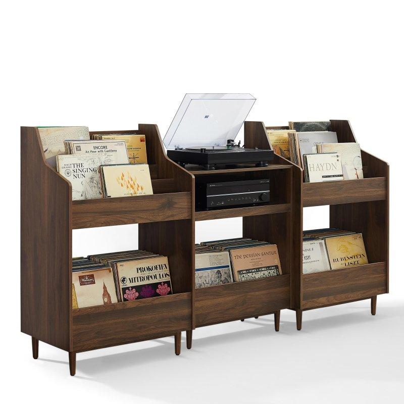 Ceviz 3 Parça MDF Plaklık ve Pikap Sehpası Kitaplık Seti - 316764