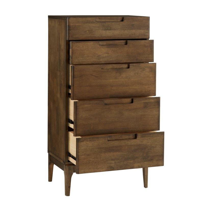 Ceviz Ahşap 5 Çekmeceli Konik Ayaklı Şifonyer - 60x41x117 cm - 311254