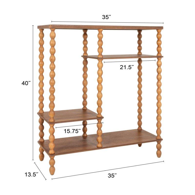Ceviz Ahşap Asimetrik 4 Raflı Torna Ayaklı Kitaplık - 89x35x102 cm - 320352