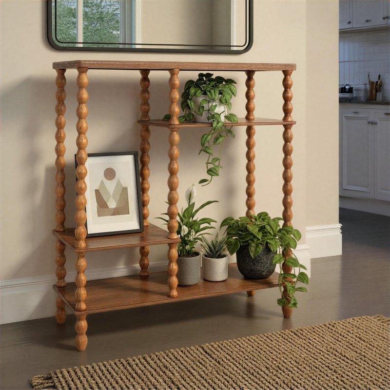 Ceviz Ahşap Asimetrik 4 Raflı Torna Ayaklı Kitaplık - 89x35x102 cm - 320352