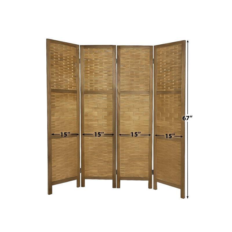 Ceviz Ahşap Bambu Örgülü Katlanır Paravan - 155x170 cm - 321066