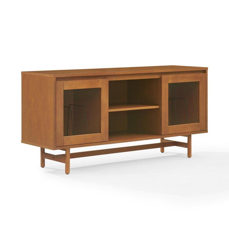 Ceviz Ahşap Cam Kapaklı Plak Saklamalı Kitaplık - 135x41x67 cm - 313072