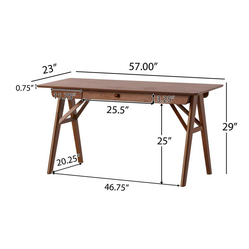 Ceviz Ahşap Çekmeceli A-Çerçeve Ayaklı Ofis Masası - 145x59 cm - 327649