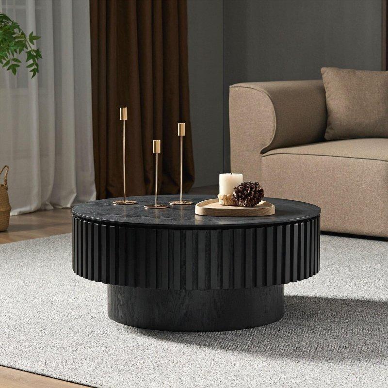 Ceviz Ahşap Depolamalı Yuvarlak Orta Sehpa - 80 cm - 241050