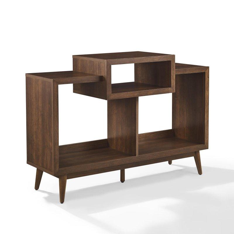 Ceviz Ahşap Plak Saklama Alanlı Yüzyıl Ortası Modern Kitaplık - 122x41x86 cm - 318246