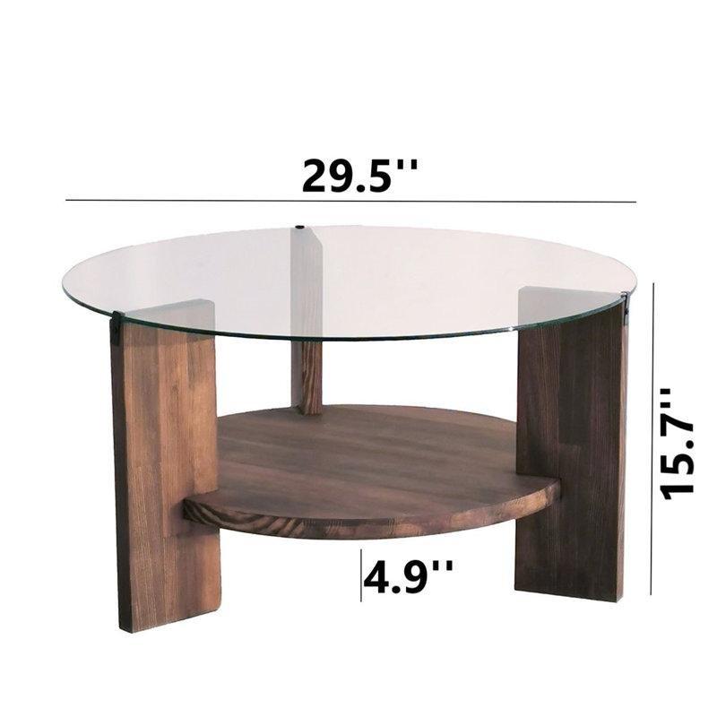 Ceviz Ahşap Üç Ayaklı Temperli Cam Yuvarlak Orta Sehpa - 41x76 cm - 244417