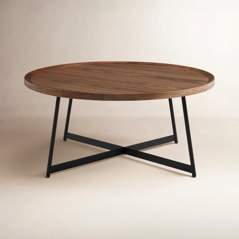 Ceviz Ahşap ve Siyah Çelik Çapraz Ayaklı Yuvarlak Orta Sehpa - 90 cm - 245753