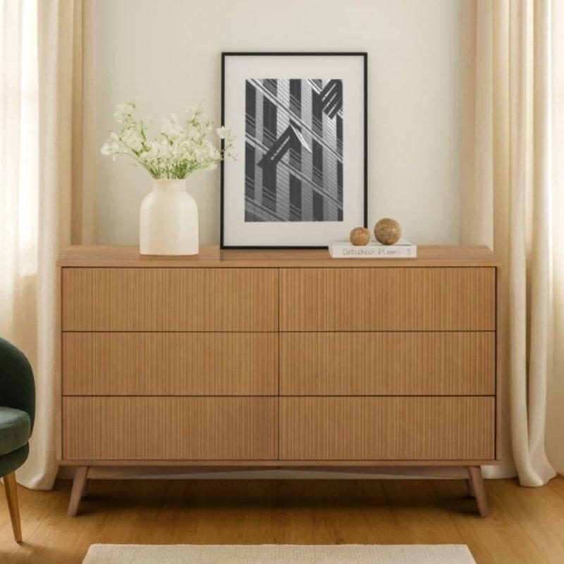 Ceviz Ahşap Yivli Kulpsuz 6 Çekmeceli Şifonyer - 140x46x82 cm - 297512