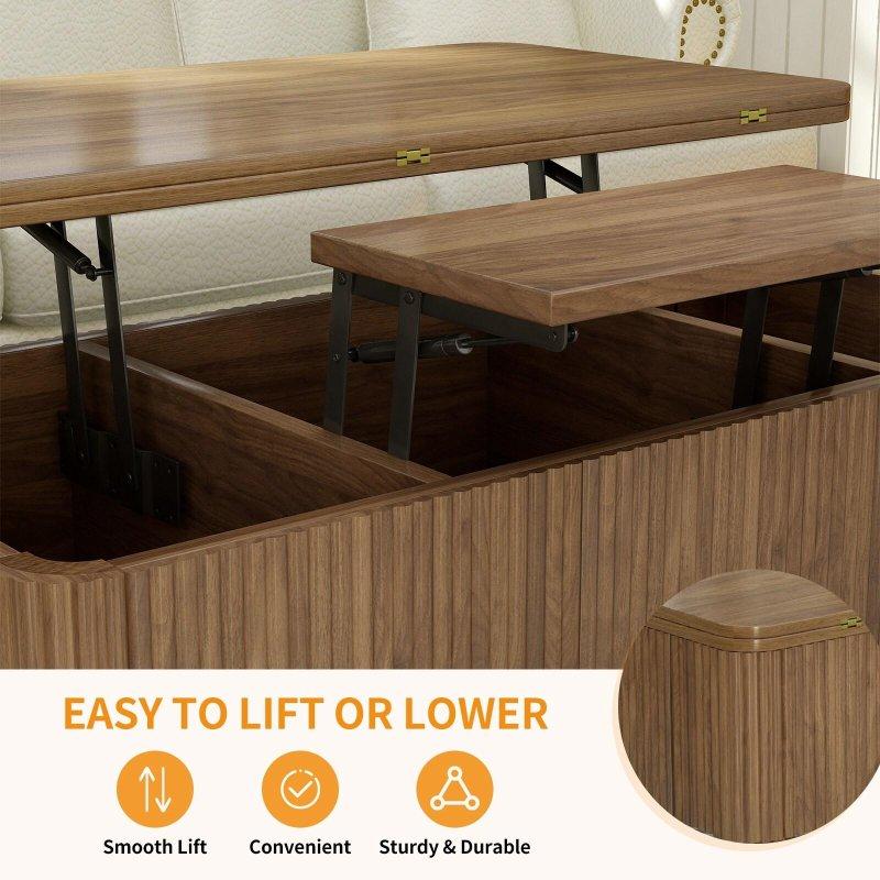 Ceviz Ahşap Yükseltilebilir Tablalı Depolamalı Akıllı Sehpa - 109x100x58 cm - 254083