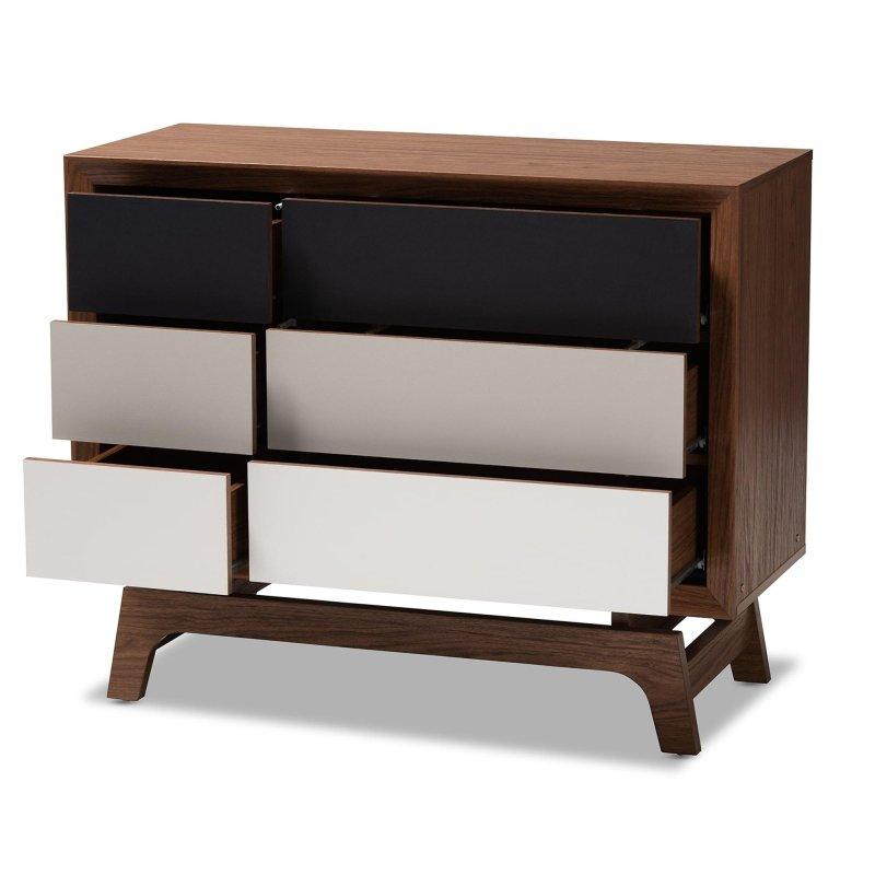 Ceviz Beyaz ve Gri MDF 6 Çekmeceli Retro Şifonyer - 101 cm - 299001